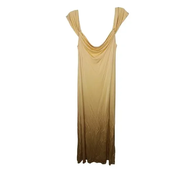 New Lauren Ralph Lauren Gold Yellow Cowl Neck Gown Dress 14 Formal Evening
